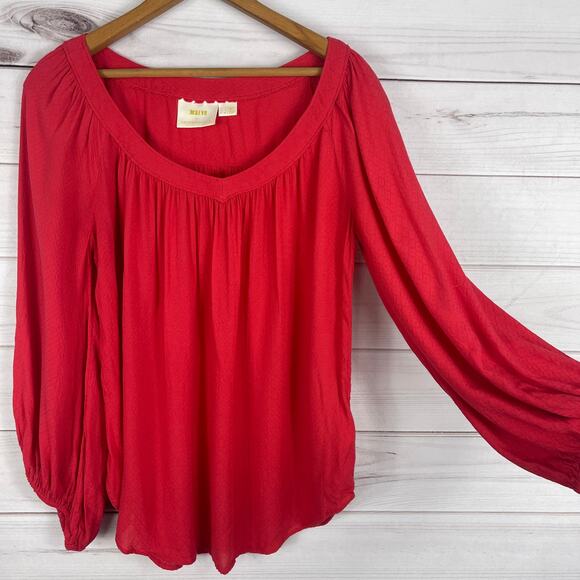 Womens Maeve by Anthropologie Boho Tunic 3/4 Sleeve Top Red‎ 4 - Picture 2 of 7